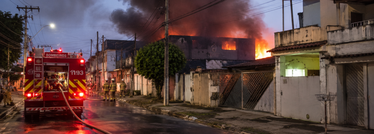 Incêndio de grandes proporções interdita casas e reforça atenção com proteção residencial